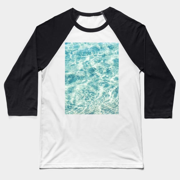 Aqua Blue Ocean Waves Baseball T-Shirt by AlexandraStr